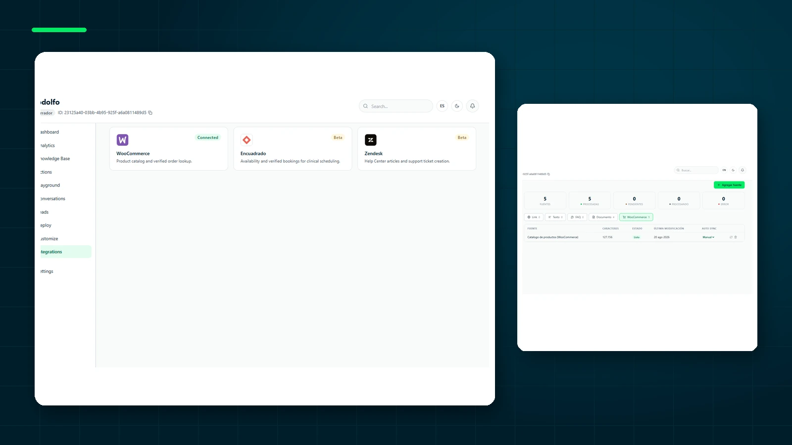 ChatNorris per-agent hub with WooCommerce, Encuadrado, and Zendesk